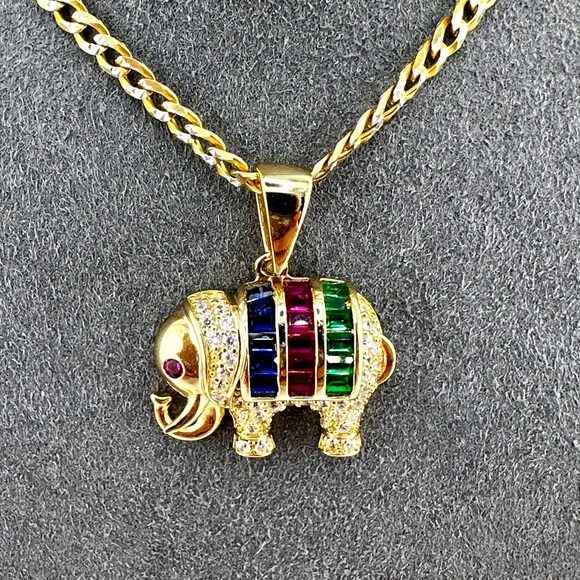 18K Gold Plated over 925 Sterling Silver Multicolor Elephant Necklace - Picture 3 of 10